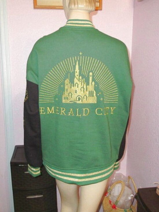 Wicked Jackets & Blazers - Wicked Emerald City Bomber Jacket Size M Glitter Embroidered Oversized Varsity